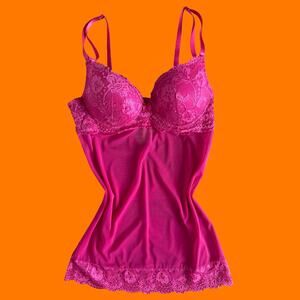 00's vintage hot pink mesh chemise y2k lingerie slip tank top MEDIUM rampage